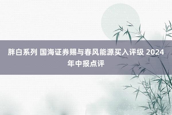 胖白系列 国海证券赐与春风能源买入评级 2024年中报点评